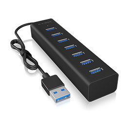 ICY BOX IB-HUB1700-U3 Concentrador USB Hub 7 Puertos USB 3.0 (5 Gbps) con Alimentación Externa, Color Negro, Aluminio, Plug & Play para Windows/Mac