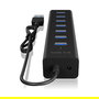 ICY BOX IB-HUB1700-U3 Concentrador USB Hub 7 Puertos USB 3.0 (5 Gbps) con Alimentación Externa, Color Negro, Aluminio, Plug & Play para Windows/Mac