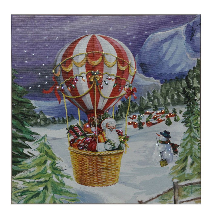 Cuadro Decorativo con LED 38 x 38 cm, Modelo Globo y Tren, Luz Cálida y Multicolor