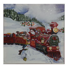 Cuadro Decorativo con LED 38 x 38 cm, Modelo Globo y Tren, Luz Cálida y Multicolor