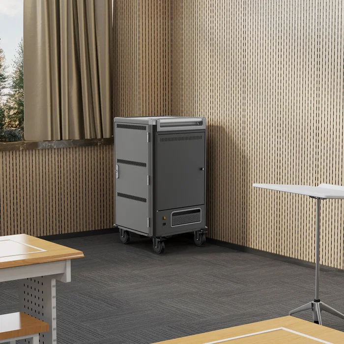 Ewent EW1700 - Carro de Carga y Gestión para Portátiles y Tablets, 30 Dispositivos, Sistema de Carga Inteligente, Bloqueo con Llave, Compatible hasta 17 Pulgadas