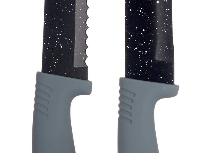 Kinvara Set 6 Pzs Cuchillos y Pelador Acero Inoxidable y Plástico Negro 36x23x3.5cm con Cuchillos 19.5cm a 32cm y Pelador 14.5cm (Set de 6)