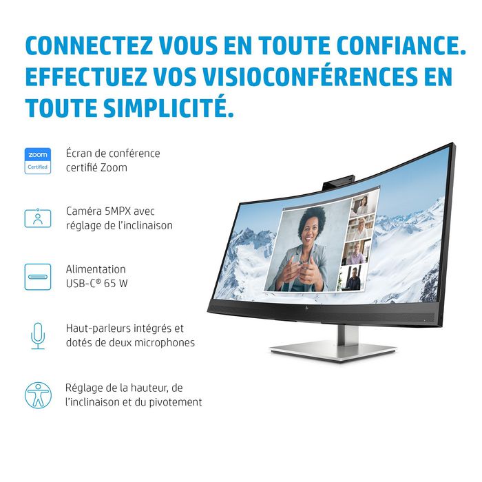 HP E34m G4 Monitor Curvo WQHD USB-C Conferencing Certificado Zoom Webcam Altavoces Micrófonos Carga 65W