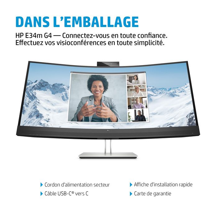HP E34m G4 Monitor Curvo WQHD USB-C Conferencing Certificado Zoom Webcam Altavoces Micrófonos Carga 65W