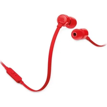 JBL Auriculares Intrauditivos T110 con Micrófono para Móvil, Cable Jack 3.5mm, Color Rojo