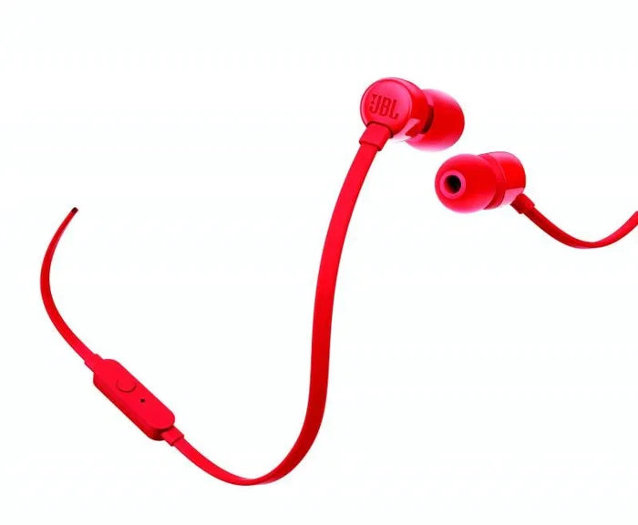 JBL T110 Auriculares intraaurales alámbricos con micrófono para llamadas/música, color rojo, conector Jack 3.5 mm