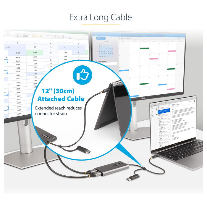StarTech Adaptador USB-C a HDMI Doble (USB-C o A a 2x HDMI) - 4K 60Hz, 100W PD Passthrough, Cable de 30cm - DL6950