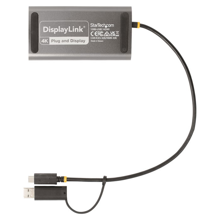 StarTech Adaptador USB-C a HDMI Doble (USB-C o A a 2x HDMI) - 4K 60Hz, 100W PD Passthrough, Cable de 30cm - DL6950