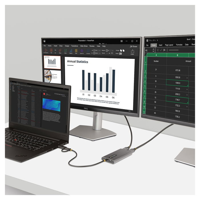 StarTech Adaptador USB-C a HDMI Doble (USB-C o A a 2x HDMI) - 4K 60Hz, 100W PD Passthrough, Cable de 30cm - DL6950