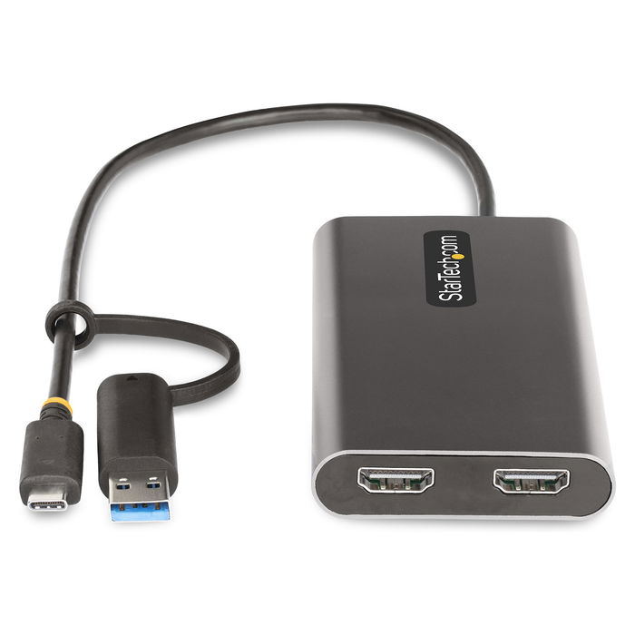 StarTech Adaptador USB-C a HDMI Doble (USB-C o A a 2x HDMI) - 4K 60Hz, 100W PD Passthrough, Cable de 30cm - DL6950