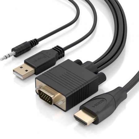 Aisens A115-1007 Cable Conversor VGA y Audio a HDMI, Conectores SVGA + Jack 3.5mm + USB a HDMI, 1080p, Plug & Play, 1m, Negro Aisens A115-1007 Cable Conversor VGA y Audio a HDMI, Conectores SVGA + Jack 3.5mm + USB a HDMI, 1080p, Plug & Play, 1m, Negro