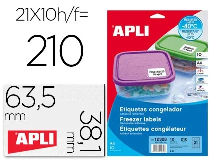 Apli Etiquetas Adhesivas para Congelador 63,5 x 38,1 mm, 210 unidades Apli Etiquetas Adhesivas para Congelador 63,5 x 38,1 mm, 210 unidades