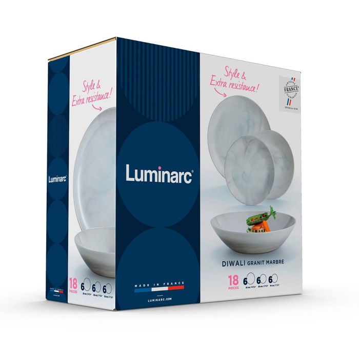 Vajilla Opal Diwali Granit Marb Luminarc 18 Piezas - 6 Personas