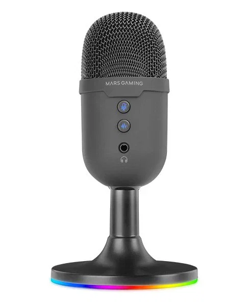 Mars Gaming Micrófono de Mesa Compacto USB MMIC-CX Negro con Cancelación de Ruido ENC, ARGB y Sonido 196kHz/24bits para Streaming, Gaming y Podcast