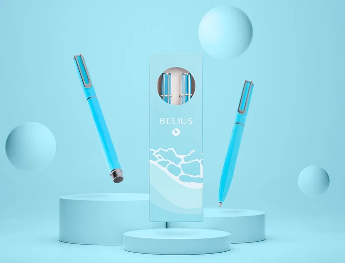 Belius Juego Boligrafo y Roller Endless Summer Aluminio Celeste y Plateado, Tinta Azul, Punta 0.8mm/0.7mm, Caja de Diseño