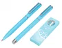 Belius Juego Boligrafo y Roller Endless Summer Aluminio Celeste y Plateado, Tinta Azul, Punta 0.8mm/0.7mm, Caja de Diseño