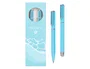 Belius Juego Boligrafo y Roller Endless Summer Aluminio Celeste y Plateado, Tinta Azul, Punta 0.8mm/0.7mm, Caja de Diseño