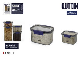 Inde Tarro PET Rectangular con Tapa Hermética de 680 ml (13.2 x 10.8 x 8.8 cm) (12 Unidades)