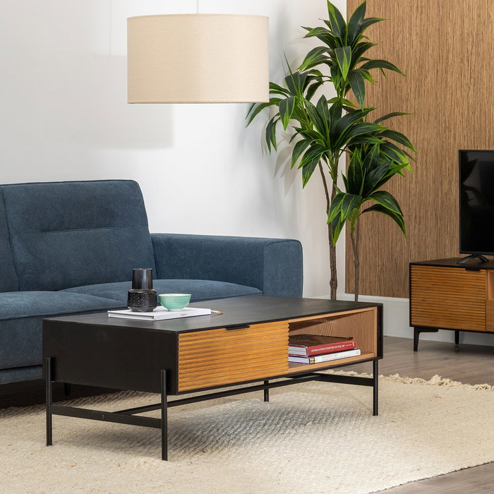 Mesa Centro Negro-Natural Dm-Madera 124 X 60 X 43,50 cm