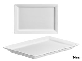 Vessia - Bandeja de porcelana rectangular ancha, 34.5 x 24 x 2.5 cm, color blanco (Set de 8)