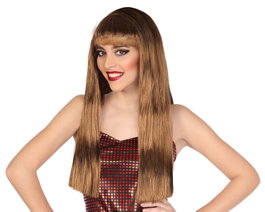 Atosa Peluca de disfraz larga lisa castaña con flequillo de 60 cm