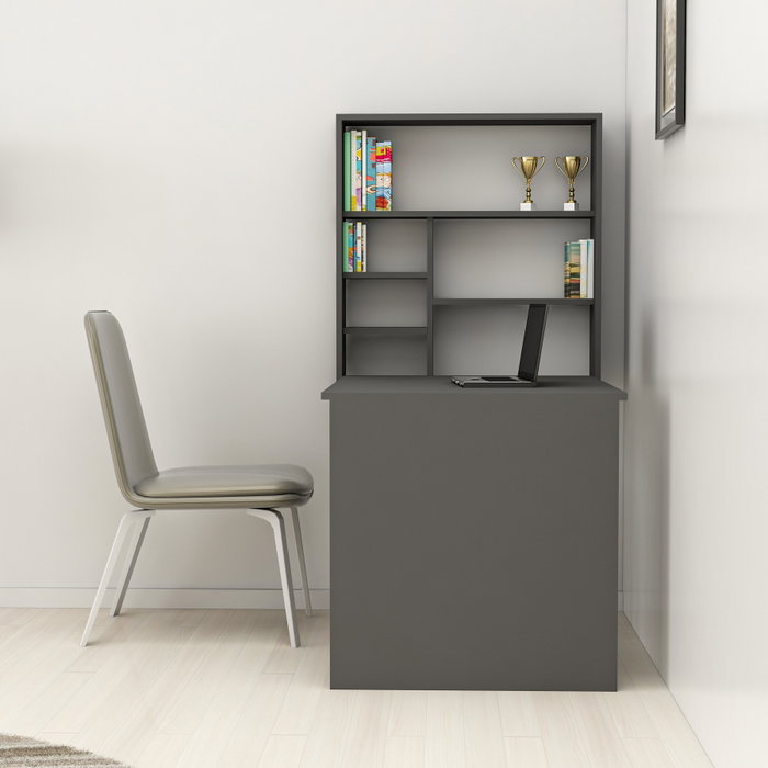 Hanah Home Mesa de Estudio Anthracite con Estantes y Fijación a Pared, Elegante Diseño Moderno Escandinavo Hanah Home Mesa de Estudio Anthracite con Estantes y Fijación a Pared, Elegante Diseño Moderno Escandinavo