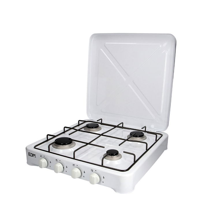 Edm Cocina de Gas Esmaltada 4 Fuegos Blanca para Gas Butano Exterior 57 x 52 x 7,5 cm Edm Cocina de Gas Esmaltada 4 Fuegos Blanca para Gas Butano Exterior 57 x 52 x 7,5 cm