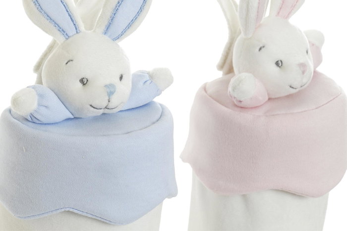 DKD Home Decor Portabiberon Happy Rabbit 6 Unidades Azul Celeste Rosa 10 x 30 x 9 cm