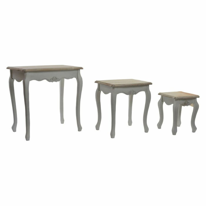 DKD Home Decor Mesita Auxiliar Tradicional Versalles3 Blanco Natural Madera Abeto 40 x 61 x 60 cm Set de 3 DKD Home Decor Mesita Auxiliar Tradicional Versalles3 Blanco Natural Madera Abeto 40 x 61 x 60 cm Set de 3