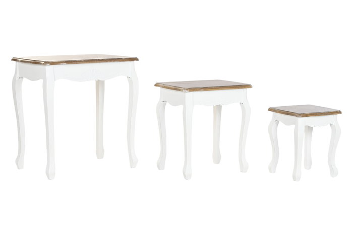 DKD Home Decor Mesita Auxiliar Tradicional Versalles3 Blanco Natural Madera Abeto 40 x 61 x 60 cm Set de 3