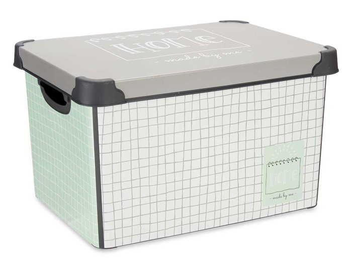 Kipit Caja Plástico 17L Home Con Asa 28x37x22 cm Estampado Blanco Verde Gris (Set de 12)