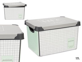Kipit Caja Plástico 17L Home Con Asa 28x37x22 cm Estampado Blanco Verde Gris (Set de 12)