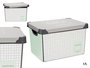 Kipit Caja Plástico 17L Home Con Asa 28x37x22 cm Estampado Blanco Verde Gris (Set de 12)