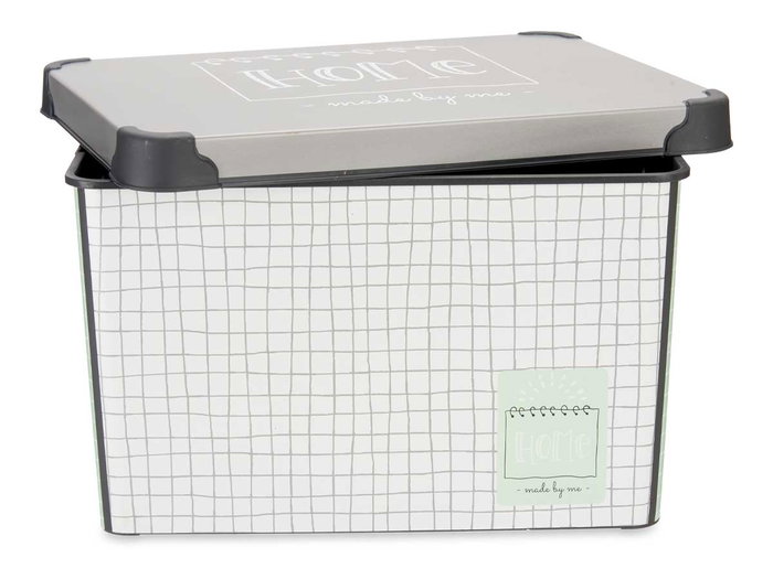 Kipit Caja Plástico 17L Home Con Asa 28x37x22 cm Estampado Blanco Verde Gris (Set de 12)