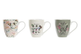 DKD Home Decor Tazas de Porcelana Mariposa Greature 3, Surtido Rosa y Beige