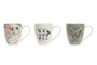 DKD Home Decor Tazas de Porcelana Mariposa Greature 3, Surtido Rosa y Beige
