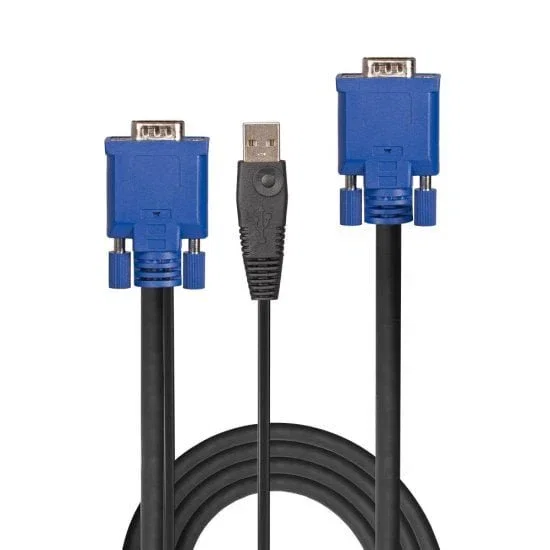 Lindy 32186 Cable KVM VGA USB 2 Metros Negro y Azul - Conectores 15 Way HD Macho para Video, Teclado y Ratón