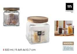 La Mediterranea Tarro de Vidrio Cuadrado con Tapa de Madera Lignes 0.5L (Pack de 24) SKU: B1K2P4EXDX
