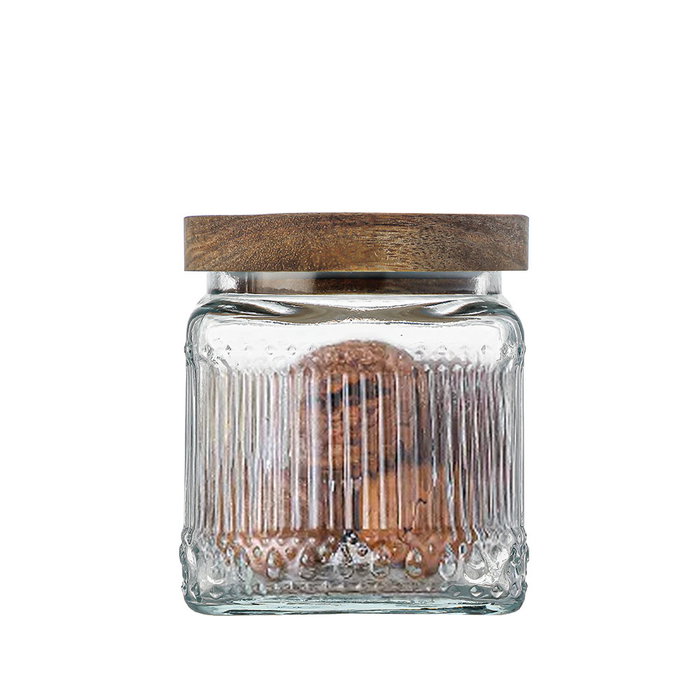 La Mediterranea Tarro de Vidrio Cuadrado con Tapa de Madera Lignes 0.5L (Pack de 24) SKU: B1K2P4EXDX