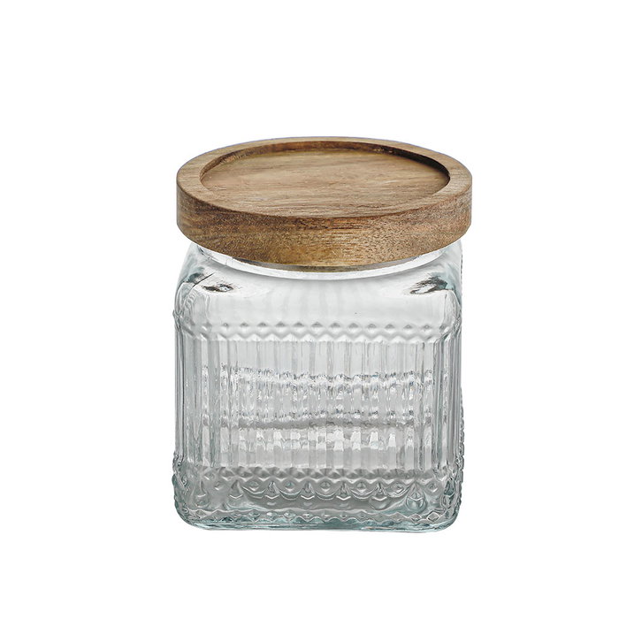 La Mediterranea Tarro de Vidrio Cuadrado con Tapa de Madera Lignes 0.5L (Pack de 24) SKU: B1K2P4EXDX