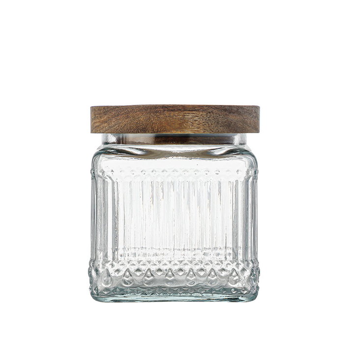 La Mediterranea Tarro de Vidrio Cuadrado con Tapa de Madera Lignes 0.5L (Pack de 24) SKU: B1K2P4EXDX
