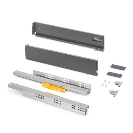Emuca Cajón exterior Vertex Push Sincro con regulación 3D de altura 93mm, 40kg, profundidad 400mm, Acero, Gris antracita