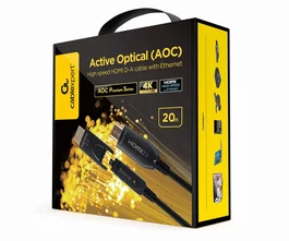 Gembird CCBP-HDMID-AOC-20M Cable HDMI AOC Premium Series 20 m HDMI 2.0 4K UHD 60Hz Ethernet con Fibra Óptica, Conectores Dorados, Nylon, Negro