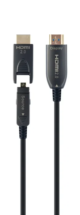 Gembird CCBP-HDMID-AOC-20M Cable HDMI AOC Premium Series 20 m HDMI 2.0 4K UHD 60Hz Ethernet con Fibra Óptica, Conectores Dorados, Nylon, Negro