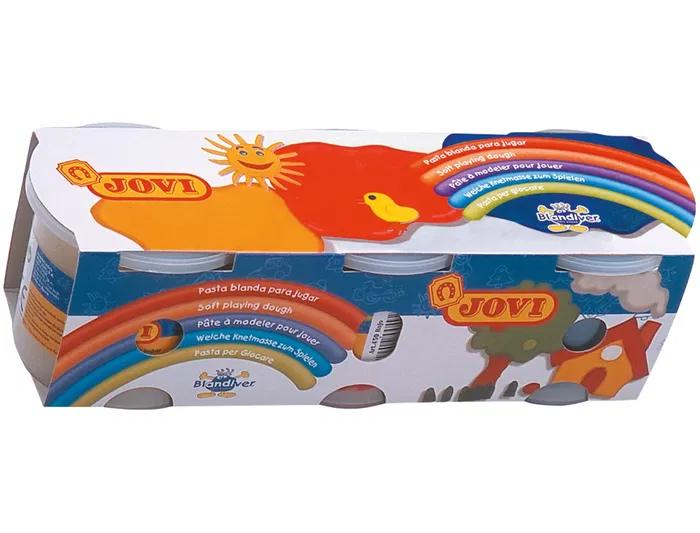 Jovi Pasta de modelar Blandiver, Caja de 3 botes (Amarillo/Azul/Rojo), 110 g