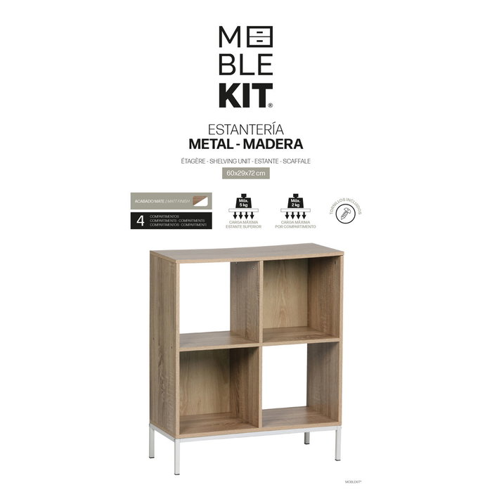 Moblekit Estantería de Cubo ESKA con 4 Compartimentos y Patas Metálicas