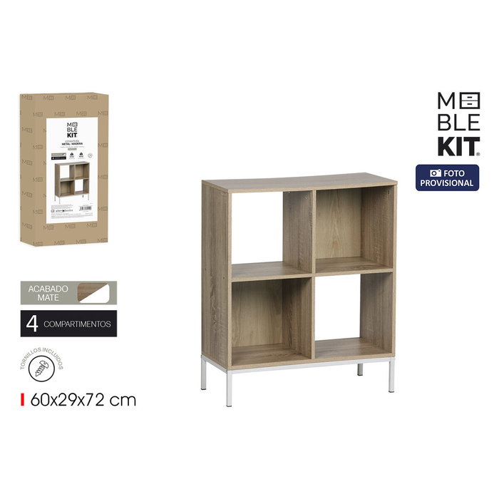 Moblekit Estantería de Cubo ESKA con 4 Compartimentos y Patas Metálicas