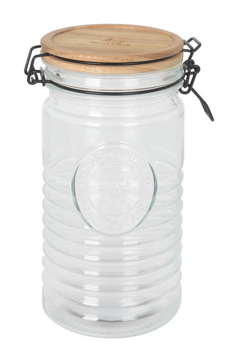 Inde Tarro de Vidrio con Tapa de Acacia 1000 ml para Almacenamiento, 20 cm de Alto, Capacidad 1 Litro (12 Unidades)