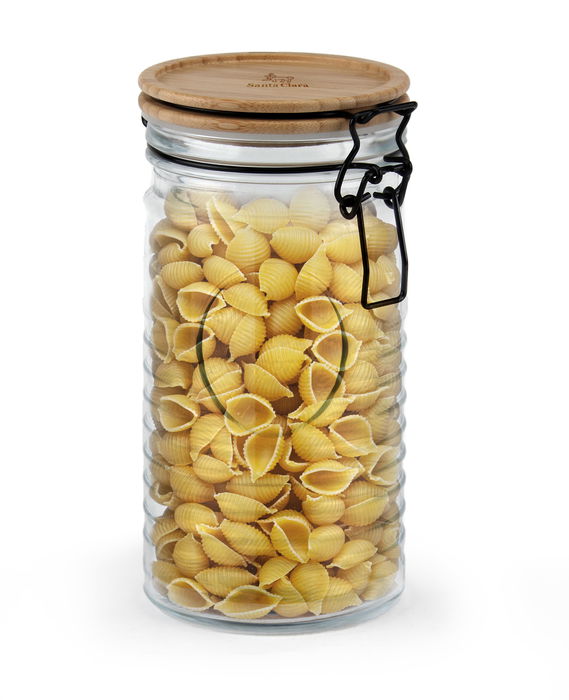 Inde Tarro de Vidrio con Tapa de Acacia 1000 ml para Almacenamiento, 20 cm de Alto, Capacidad 1 Litro (12 Unidades)