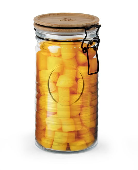 Inde Tarro de Vidrio con Tapa de Acacia 1000 ml para Almacenamiento, 20 cm de Alto, Capacidad 1 Litro (12 Unidades)